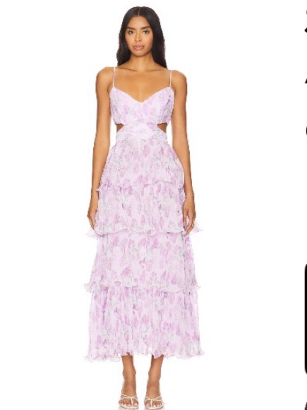 Astr Lavender Floral Tiered Midi Dress with Cutouts